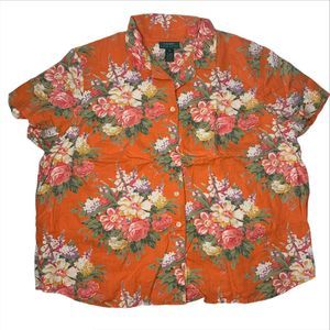 Lauren Ralph Lauren Womens 3X Orange Button Shirt